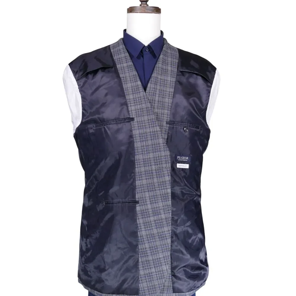 Jos A Bank Sport Coat Blazer Men 48L Traditional Unstructured Gray Blue Plaid